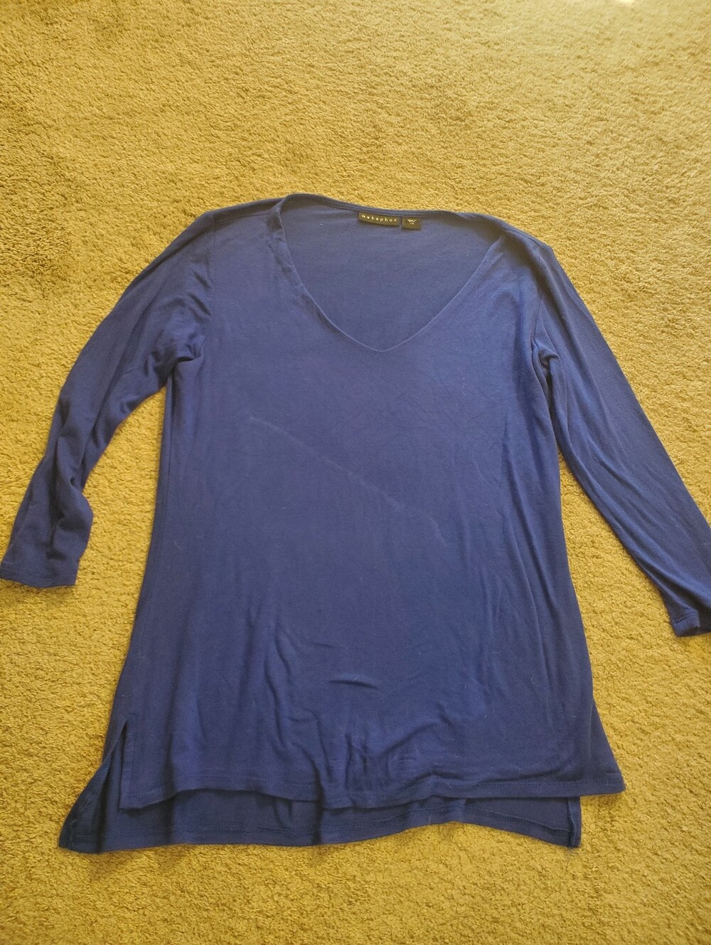 V-Neck 3/4 Sleeve Tunic Top - Blue
